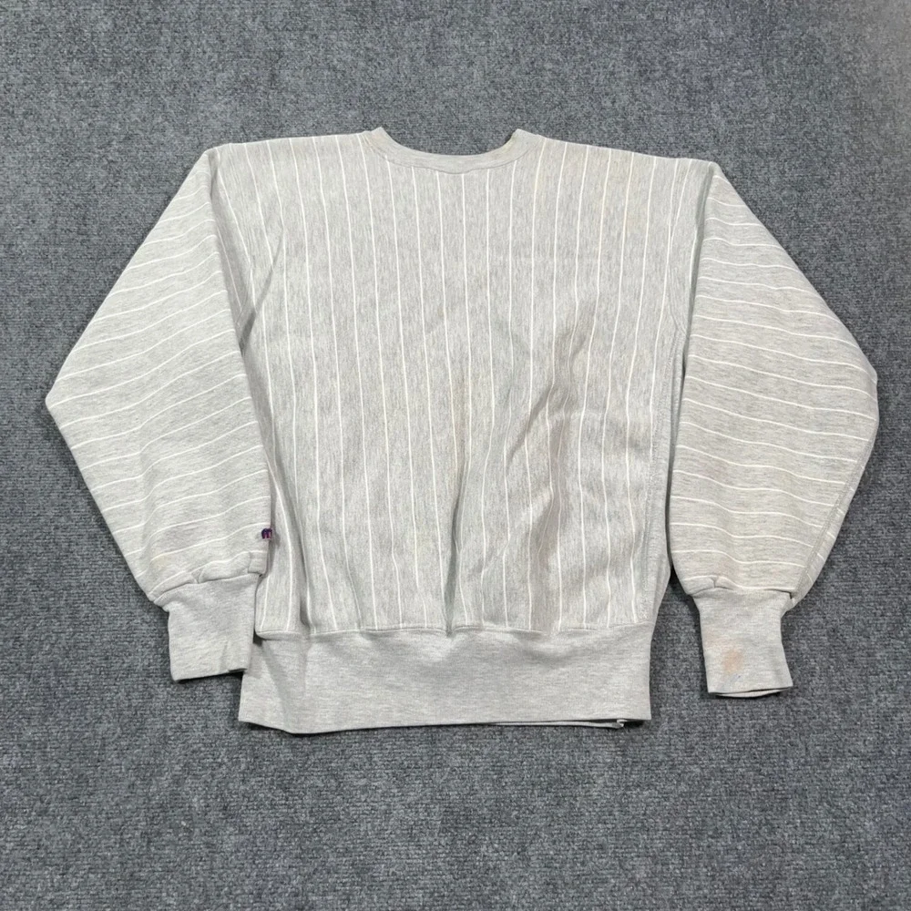 VTG MVP Pro Weave Manchester College Sweatshirt Mens L Pinstripe Grey USA Made